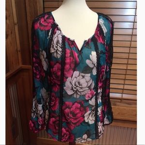 White House Black Market Floral and Lace Blouse